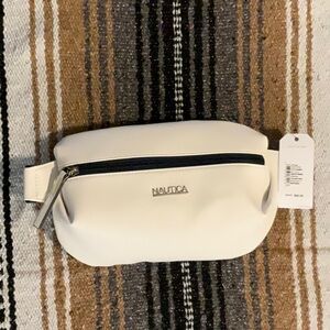 Nautical belt bag, approx 9in, white w/ striped navy and red belt, classic, NWT.